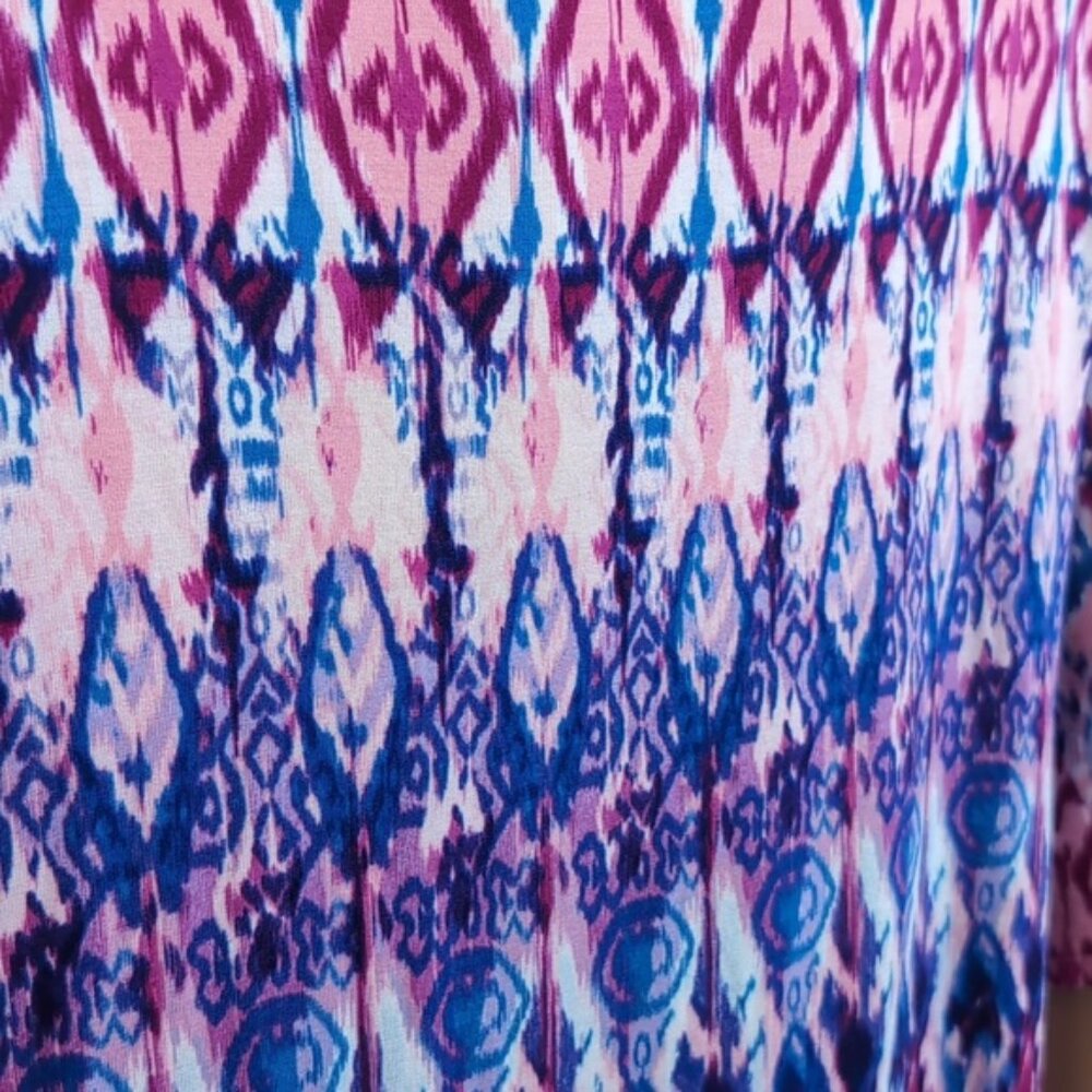 Chicos Ikat Print Dress Short Sleeve Keyhole Neck Casual Summer Jersey Stretch - Picture 7 of 13
